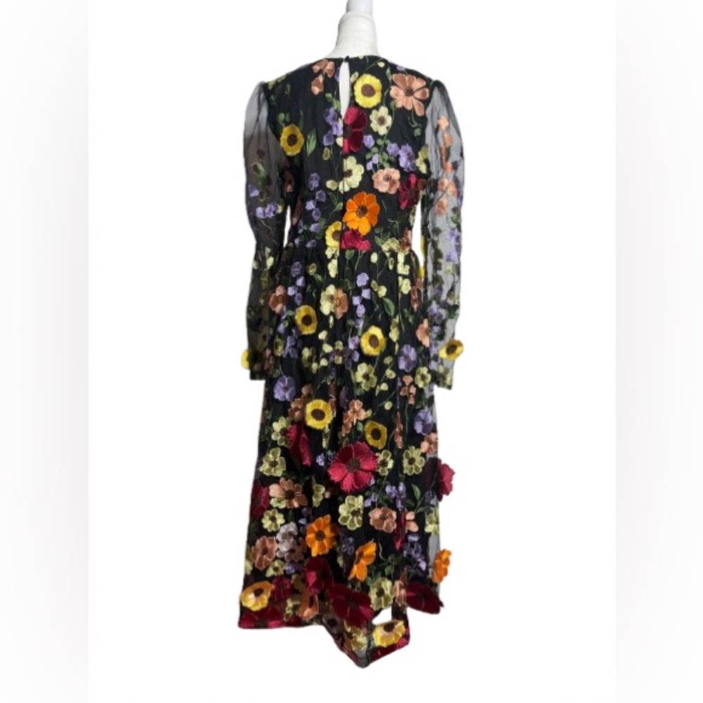 NWT Lulus Impressive Blossom Black 3D Floral Embroidered V-Neck Dress - Picture 4 of 16